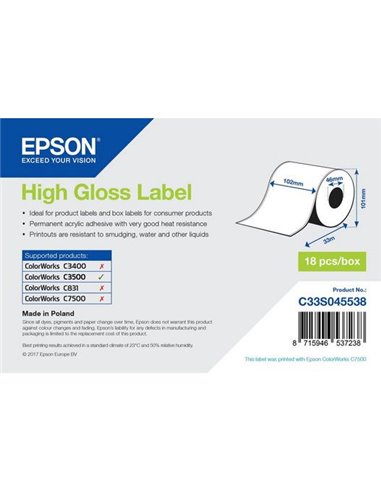 Epson High Gloss Label - Continuous Roll: 102 mm x 33 m