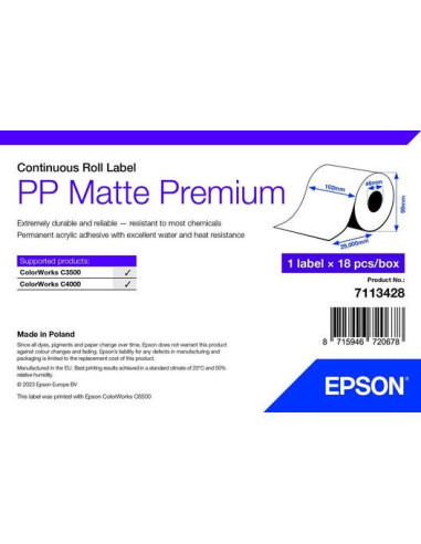 PP Matte Label Premium, Continuous Roll, 102mm x 29 mm